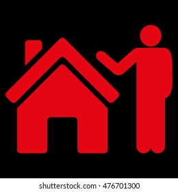 Realty Buyer icon. Vector style is flat iconic symbol, red color, black background.
