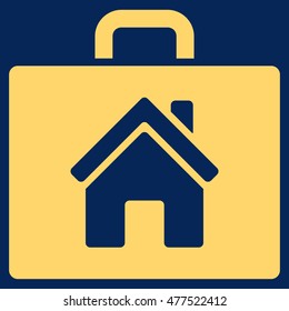 Realty Case icon. Vector style is flat iconic symbol, yellow color, blue background.