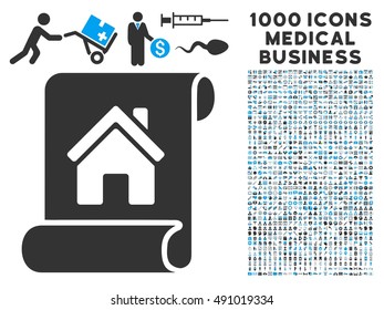 Realty Description Roll icon with 1000 medical commercial gray and blue vector design elements. Collection style is flat bicolor symbols, white background.