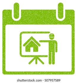 Realty Developer Calendar Day grainy textured icon for overlay watermark stamps. Flat symbol with scratched texture.