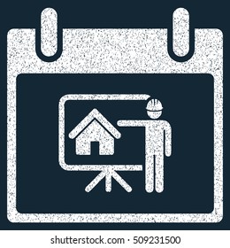 Realty Developer Calendar Day grainy textured icon for overlay watermark stamps. Flat symbol with scratched texture.