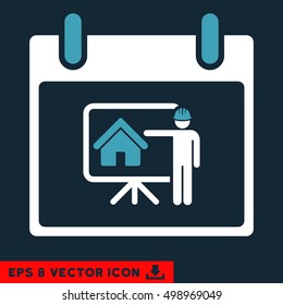 Realty Developer Calendar Day icon. Vector EPS illustration style is flat iconic bicolor symbol, blue and white colors.
