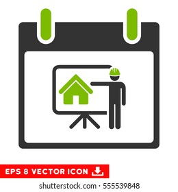 Realty Developer Calendar Day icon. Vector EPS illustration style is flat iconic bicolor symbol, eco green and gray colors.