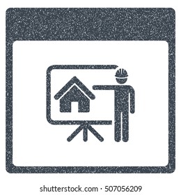 Realty Developer Calendar Page grainy textured icon for overlay watermark stamps. Flat symbol with unclean texture.