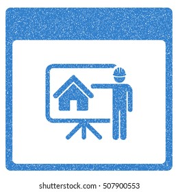 Realty Developer Calendar Page grainy textured icon for overlay watermark stamps. Flat symbol with dust texture. Dotted vector cobalt ink rubber seal stamp with grunge design on a white background.