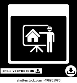 Realty Developer Calendar Page icon. Vector EPS illustration style is flat iconic symbol, white color.