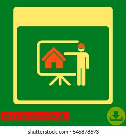 Realty Developer Calendar Page icon. Vector EPS illustration style is flat iconic bicolor symbol, orange and yellow colors.