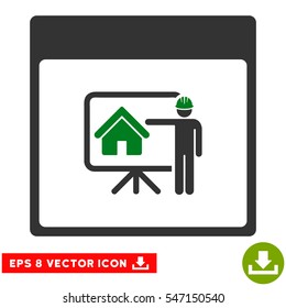 Realty Developer Calendar Page icon. Vector EPS illustration style is flat iconic bicolor symbol, green and gray colors.