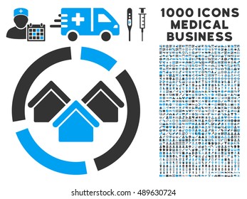 Realty Diagram icon with 1000 medical business bicolor blue and gray vector pictograms. Collection style is flat symbols, white background.