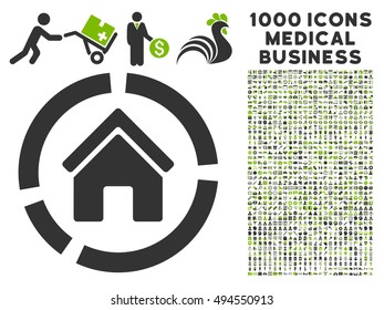 Realty Diagram icon with 1000 medical commercial eco green and gray vector pictograms. Design style is flat bicolor symbols, white background.