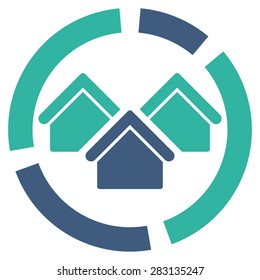 Realty diagram icon from Business Bicolor Set. Vector style: bicolor flat symbol, cobalt and cyan colors, rounded angles, white background.