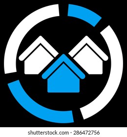 Realty diagram icon from Business Bicolor Set. Vector style: bicolor flat symbol, blue and white colors, rounded angles, black background.