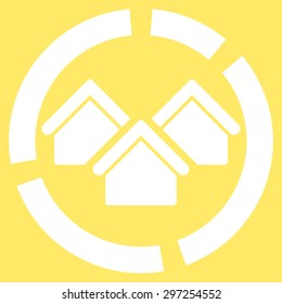 Realty diagram icon from Business Bicolor Set. Vector style is flat symbol, white color, rounded angles, yellow background.