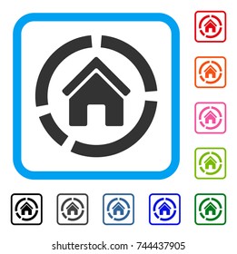 Realty Diagram icon. Flat grey iconic symbol inside a blue rounded squared frame. Black, gray, green, blue, red, orange color versions of Realty Diagram vector.