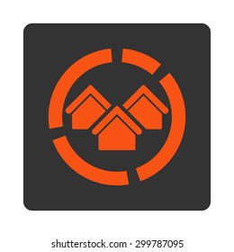 Realty diagram icon. Vector style is orange and gray colors, flat rounded square button on a white background.