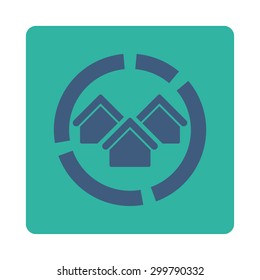 Realty diagram icon. Vector style is cobalt and cyan colors, flat rounded square button on a white background.