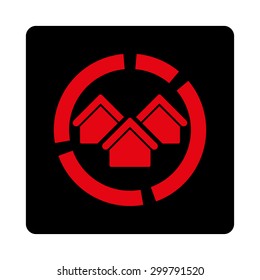 Realty diagram icon. Vector style is intensive red and black colors, flat rounded square button on a white background.