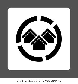 Realty diagram icon. Vector style is black and white colors, flat rounded square button on a gray background.