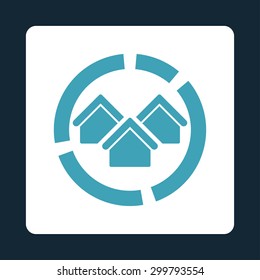 Realty diagram icon. Vector style is blue and white colors, flat rounded square button on a dark blue background.