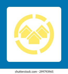 Realty diagram icon. Vector style is yellow and white colors, flat rounded square button on a blue background.
