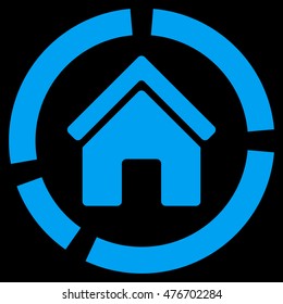 Realty Diagram icon. Vector style is flat iconic symbol, blue color, black background.