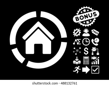 Realty Diagram pictograph with bonus pictograph collection. Vector illustration style is flat iconic symbols, white color, black background.