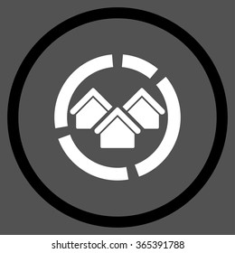 Realty Diagram vector icon. Style is bicolor flat circled symbol, black and white colors, rounded angles, gray background.