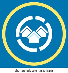 Realty Diagram vector icon. Style is bicolor flat circled symbol, yellow and white colors, rounded angles, blue background.
