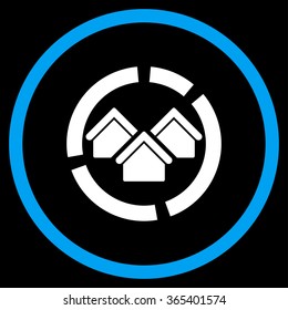 Realty Diagram vector icon. Style is bicolor flat circled symbol, blue and white colors, rounded angles, black background.