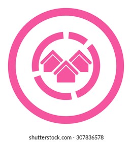 Realty diagram vector icon. This rounded flat symbol is drawn with pink color on a white background.