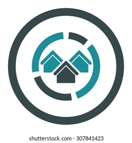 Realty diagram vector icon. This rounded flat symbol is drawn with soft blue colors on a white background.