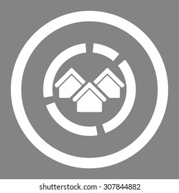 Realty diagram vector icon. This rounded flat symbol is drawn with white color on a gray background.