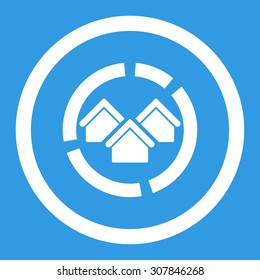 Realty diagram vector icon. This rounded flat symbol is drawn with white color on a blue background.