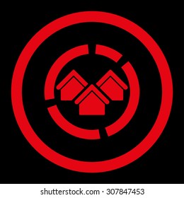 Realty diagram vector icon. This rounded flat symbol is drawn with red color on a black background.