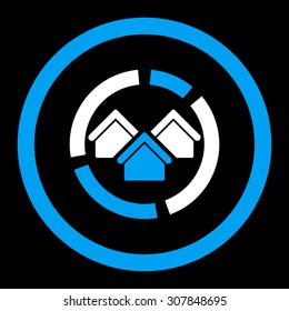 Realty diagram vector icon. This rounded flat symbol is drawn with blue and white colors on a black background.