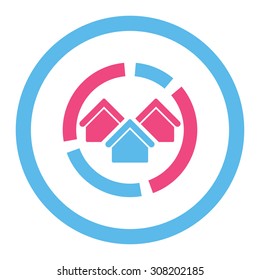 Realty diagram vector icon. This rounded flat symbol is drawn with pink and blue colors on a white background.