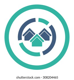Realty diagram vector icon. This rounded flat symbol is drawn with cobalt and cyan colors on a white background.