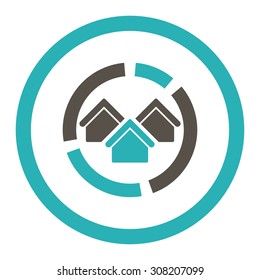 Realty diagram vector icon. This rounded flat symbol is drawn with grey and cyan colors on a white background.