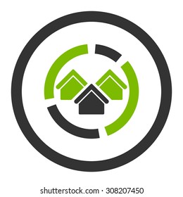 Realty diagram vector icon. This rounded flat symbol is drawn with eco green and gray colors on a white background.