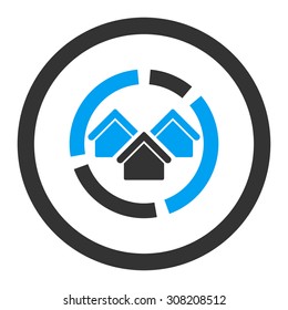 Realty diagram vector icon. This rounded flat symbol is drawn with blue and gray colors on a white background.