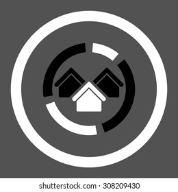 Realty diagram vector icon. This rounded flat symbol is drawn with black and white colors on a gray background.
