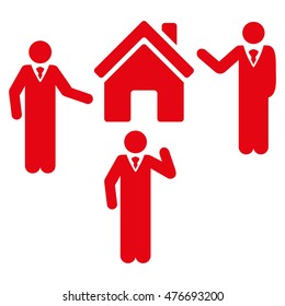 Realty Discuss Persons icon. Vector style is flat iconic symbol, red color, white background.
