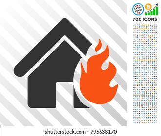 Realty Fire Damage icon with 7 hundred bonus bitcoin mining and blockchain icons. Vector illustration style is flat iconic symbols design for crypto currency websites.