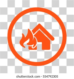 Realty Fire Damage vector rounded icon. Image style is a flat icon symbol inside a circle, orange color, transparent background.