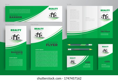 Realty House Building Country Home Theme Set Flyer Cover, Tri-fold, Banner, Roll Up Banner, Business Card