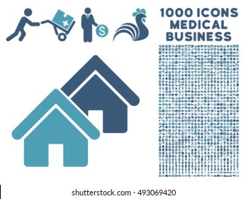 Realty icon with 1000 medical business cyan and blue vector design elements. Design style is flat bicolor symbols, white background.