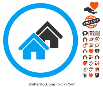 Realty icon with bonus romantic images. Vector illustration style is flat iconic elements for web design, app user interfaces.