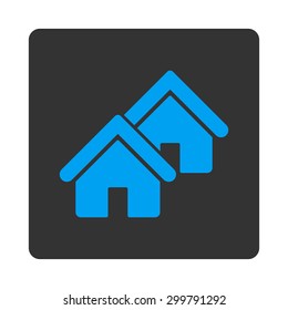 Realty icon. Vector style is blue and gray colors, flat rounded square button on a white background.