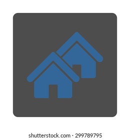 Realty icon. Vector style is cobalt and gray colors, flat rounded square button on a white background.