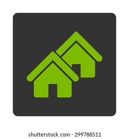 Realty icon. Vector style is eco green and gray colors, flat rounded square button on a white background.